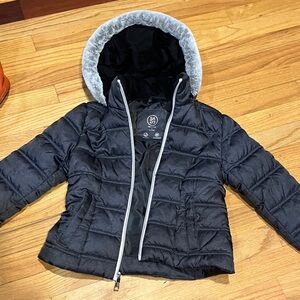 Children's Black Puffer Jacket with Faux Fur Trim